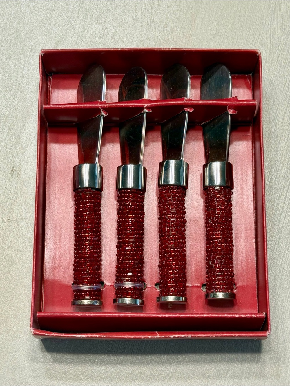 St. Nicholas Square Red Beaded Handle Spreaders - Set of 4
